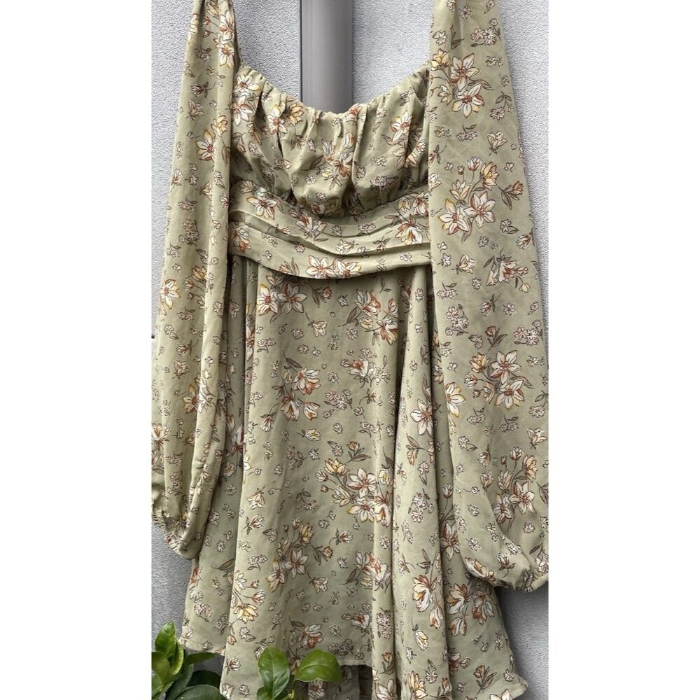 Blush & Day Women’s sz Large Green Cream Dress Pink Floral design Tie